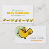 おもしろいよくはしゃぐ黄ダッキー(アヒルちゃん)と緑水玉模様 名刺 (正面/裏面)