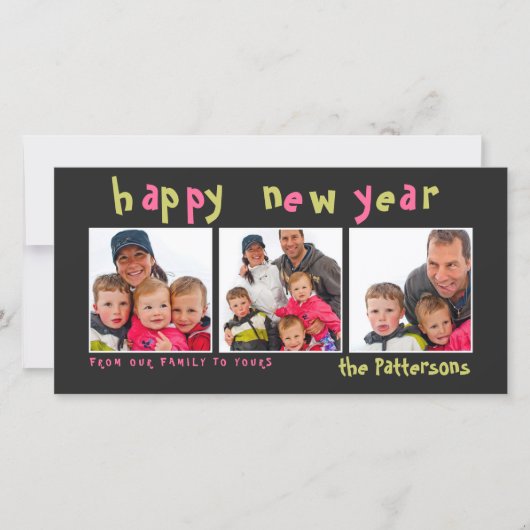 おもしろいよくはしゃぐ&ハッピーニューイヤー3枚フォトカード シーズンカード (正面)