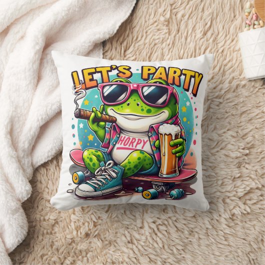 おもしろいを愛するカエルのスケートボーダー祝ー クッション (ブランケット)