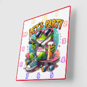 おもしろいを愛するカエルのスケートボーダー祝ー スクエア壁時計 (傾斜)