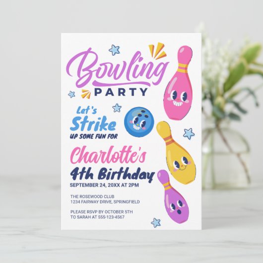 おもしろいを打ち上げよう!ボーリング誕生会 招待状 (スタンド正面)