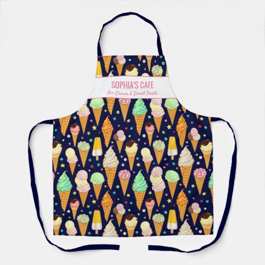 おもしろいアイスクリームコーンパターンキュート名前をカスタムする文字 エプロン (正面)