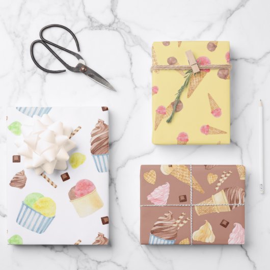 おもしろいアイスクリームコーン夏の食べカラフル物 ラッピングペーパーシート (正面)