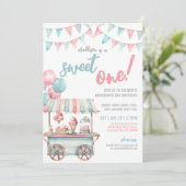 おもしろいアイスクリームサマー1歳パーティー 招待状 (スタンド正面)