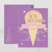 おもしろいアイスクリームソーシャルフライヤー招待状パープル ポストカード (正面/裏面)