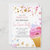 おもしろいアイスクリームパーティー誕生日招待 招待状 (正面)