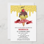 おもしろいアイスクリームパーティー誕生日招待 招待状 (正面)