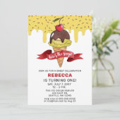 おもしろいアイスクリームパーティー誕生日招待 招待状 (スタンド正面)