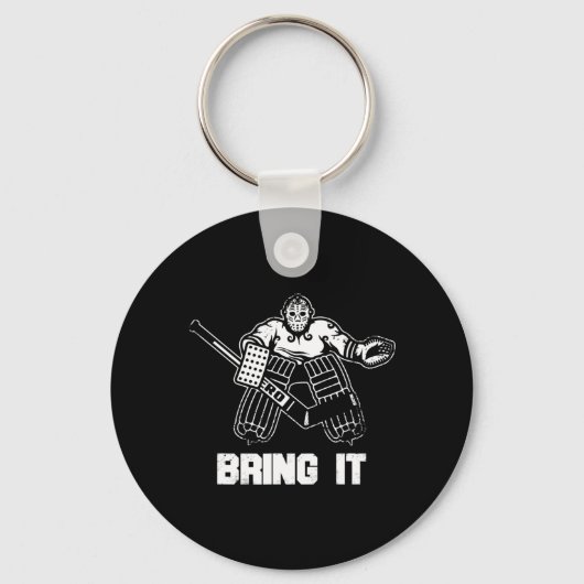 おもしろいアイスホッケープレイヤーギフトゴアリーアパレルグラフィック キーホルダー (正面)