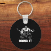 おもしろいアイスホッケープレイヤーギフトゴアリーアパレルグラフィック キーホルダー (正面)