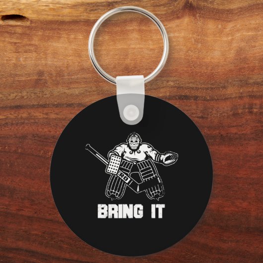 おもしろいアイスホッケープレイヤーギフトゴアリーアパレルグラフィック キーホルダー (正面)