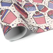 おもしろいアイボリー7月4日愛国的なカップケーキ ラッピングペーパー (ロールコーナー)