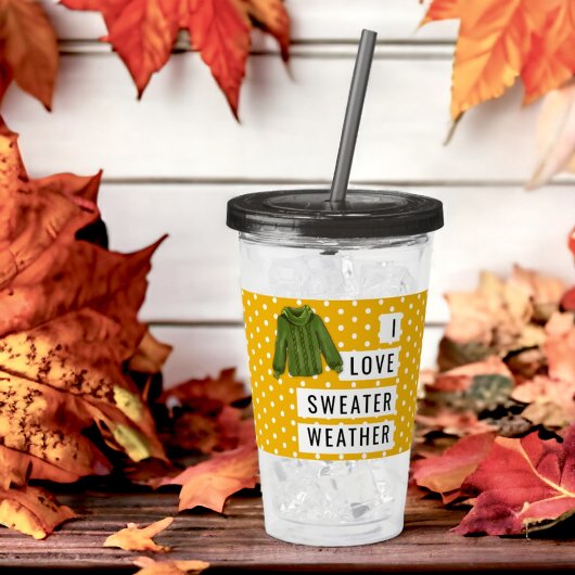 おもしろいアイラブセーターウェザーホワイト水玉模様金ゴールドA アクリルタンブラー
