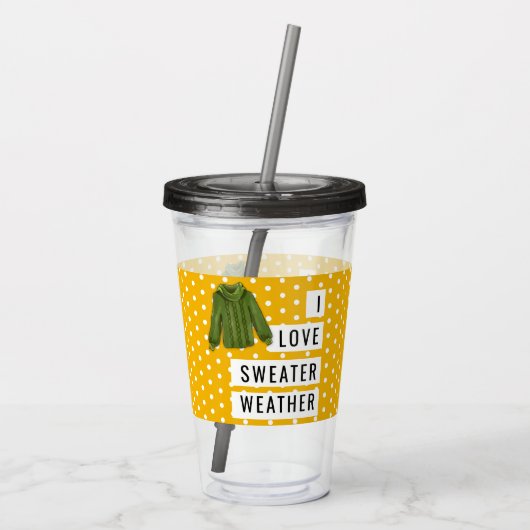 おもしろいアイラブセーターウェザーホワイト水玉模様金ゴールドA アクリルタンブラー (裏面)