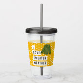 おもしろいアイラブセーターウェザーホワイト水玉模様金ゴールドA アクリルタンブラー (正面)