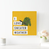 おもしろいアイラブセーター天気タイポグラフィ水玉模様 スクエア壁時計 (ホーム)