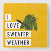 おもしろいアイラブセーター天気タイポグラフィ水玉模様 スクエア壁時計 (正面)