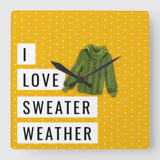 おもしろいアイラブセーター天気タイポグラフィ水玉模様 スクエア壁時計 (正面)