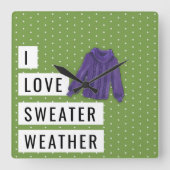 おもしろいアイラブセーター天気タイポグラフィ水玉模様 スクエア壁時計 (正面)