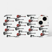 おもしろいアコースティックエレクトリックギター音楽パターンデザイン iPhoneケース (裏面横)