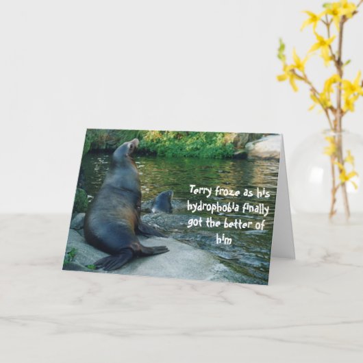 おもしろいアシカ誕生日カード カード (黄色い花)