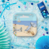 おもしろいアットザビーチブルーアクアウォーターカラーシーン ペーパープレート (パーティー)