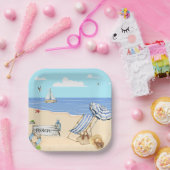 おもしろいアットザビーチブルーアクアウォーターカラーシーン ペーパープレート (パーティー)