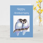 おもしろいアニバーサリーラブバード カード (黄色い花)