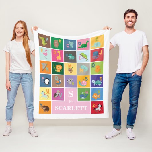 おもしろいアニマルアルファベットキッズルームベビーガール子供部屋 フリースブランケット (インサイチュ)