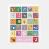 おもしろいアニマルアルファベットキッズルームベビーガール子供部屋 フリースブランケット (正面)