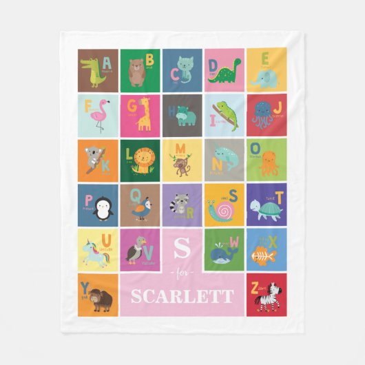 おもしろいアニマルアルファベットキッズルームベビーガール子供部屋 フリースブランケット (正面)