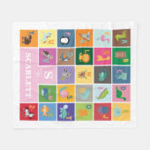 おもしろいアニマルアルファベットキッズルームベビーガール子供部屋 フリースブランケット (正面(横))