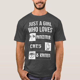 おもしろいアニメプリントはアニメ猫を愛する女の子A Tシャツ