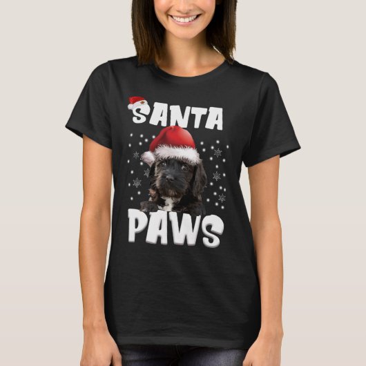 おもしろいアポのクリスマスライトツリー犬の恋人クリスマス Tシャツ (正面)