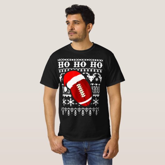おもしろいアメリカンフットボール醜いクリスマスボーイズクリスマス Tシャツ (正面フル)