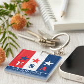 おもしろいアメリカ国旗、アメリカ愛国心、家族の名前写真 キーホルダー (正面右)