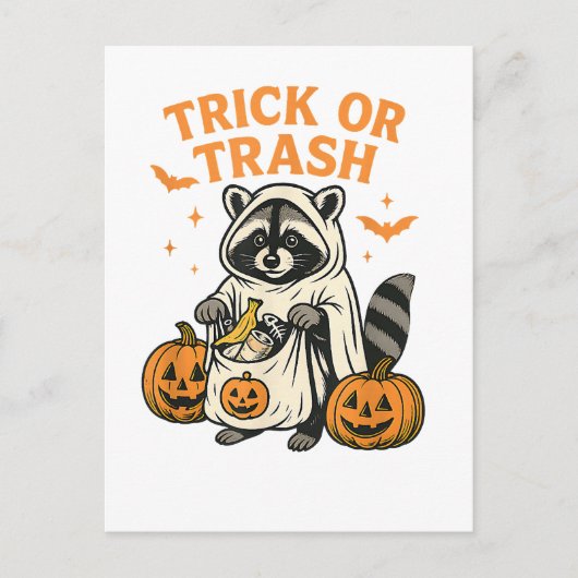 おもしろいアライグマのハロウィン　お菓子かゴミ ポストカード (正面)