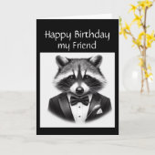 おもしろいアライグマ友人アライグマ真の紳士 カード (黄色い花)