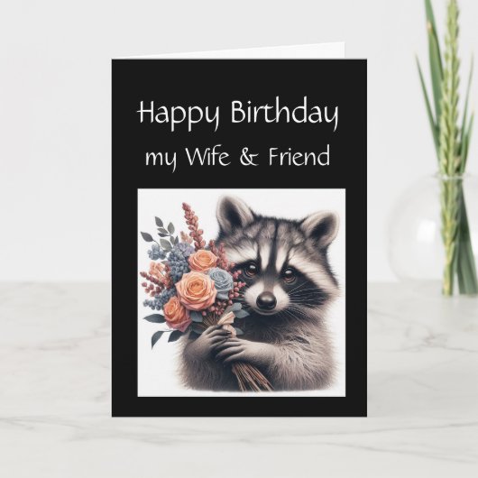 おもしろいアライグマ妻ラブ誕生日花 カード (正面)