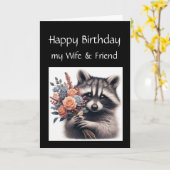 おもしろいアライグマ妻ラブ誕生日花 カード (黄色い花)