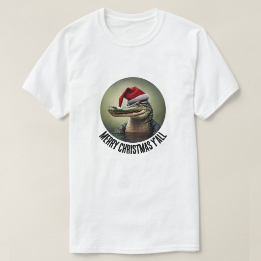 おもしろいアリゲーターインサンタハット Tシャツ (デザイン正面)
