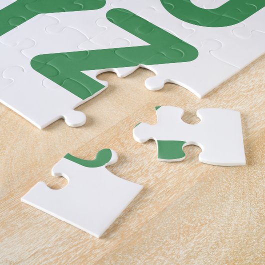 おもしろいアルファベットタイポグラフィシンプルグリーンブルー ジグソーパズル (側面)