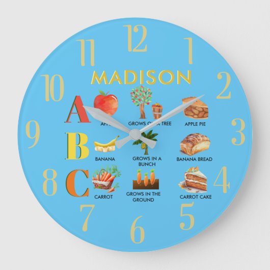 おもしろいアルファベットABCの名パーソナライズされた前 ラージ壁時計 (正面)