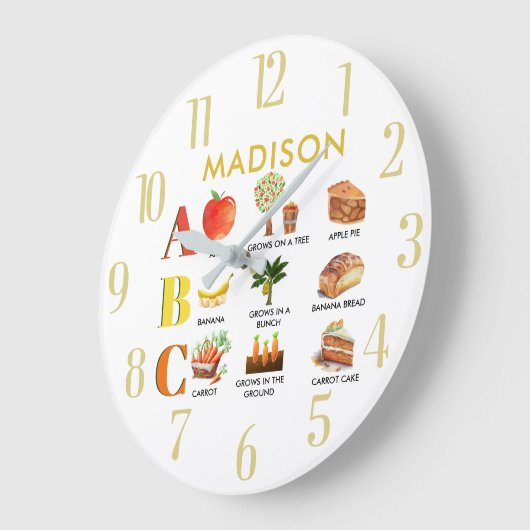 おもしろいアルファベットABCの名パーソナライズされた前 ラージ壁時計 (傾斜)