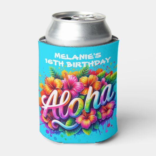おもしろいアロハトロピカルバースデーパーティー 缶クーラー (缶正面)