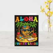 おもしろいアロハ！4年生の学生、学校初日の様子 カード (黄色い花)