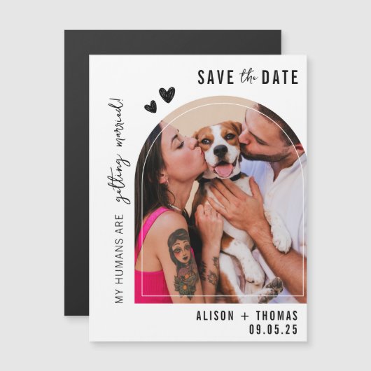 おもしろいアーチ写真愛犬家結婚式の日付を保存 (正面/裏面)