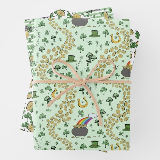 おもしろいアートアイリッシュシャムロックレインボーレプレシャングリーン ラッピングペーパーシート (インサイチュ)