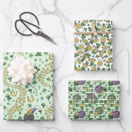 おもしろいアートアイリッシュシャムロックレインボーレプレシャングリーン ラッピングペーパーシート