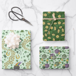 おもしろいアートアイリッシュシャムロックレインボーレプレシャングリーン ラッピングペーパーシート